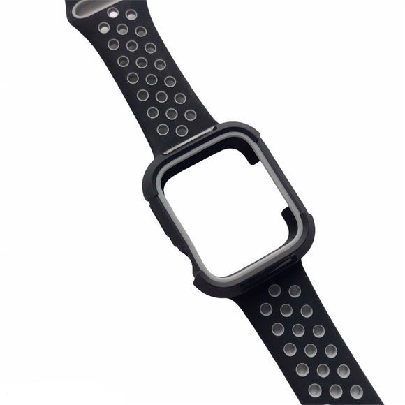 3 Silicone Sport Bands + Bumper Apple Watch 44/45mm M/L Black Gray NEW - Picture 8 of 10